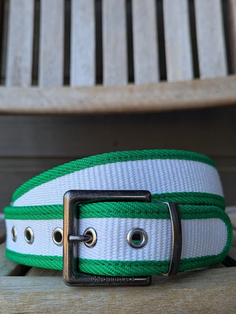 On Fuego Reversible Fire Hose Belt by Gallo En Fuego White Green Black Medium